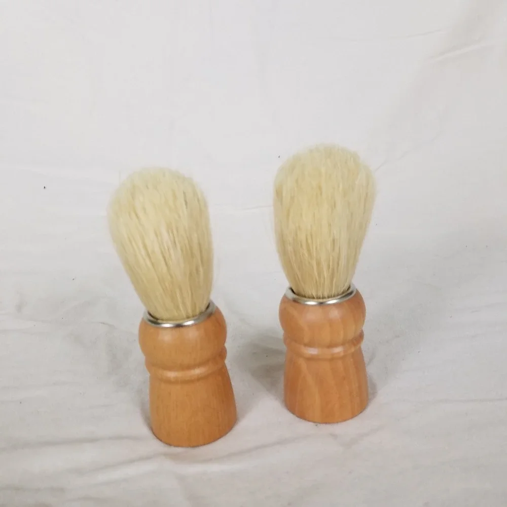 Shaving Brush Mens Tan new Wood Handle Traditional 2 pc natural/syn bristles
